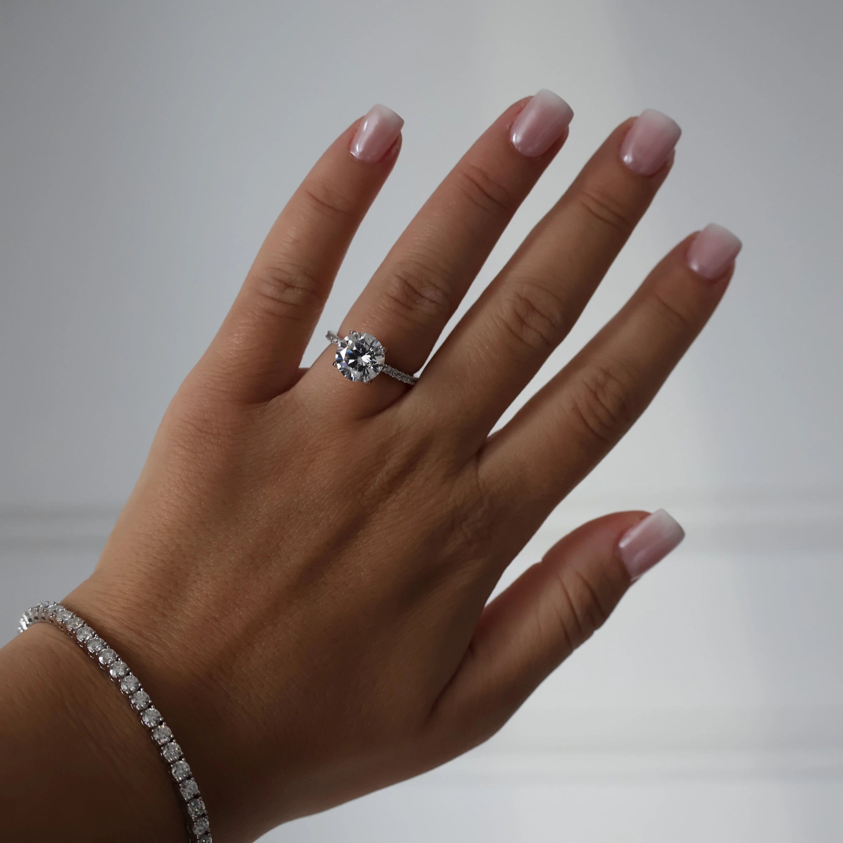 3ct round cut cubic zirconia ring with pavé band in silver