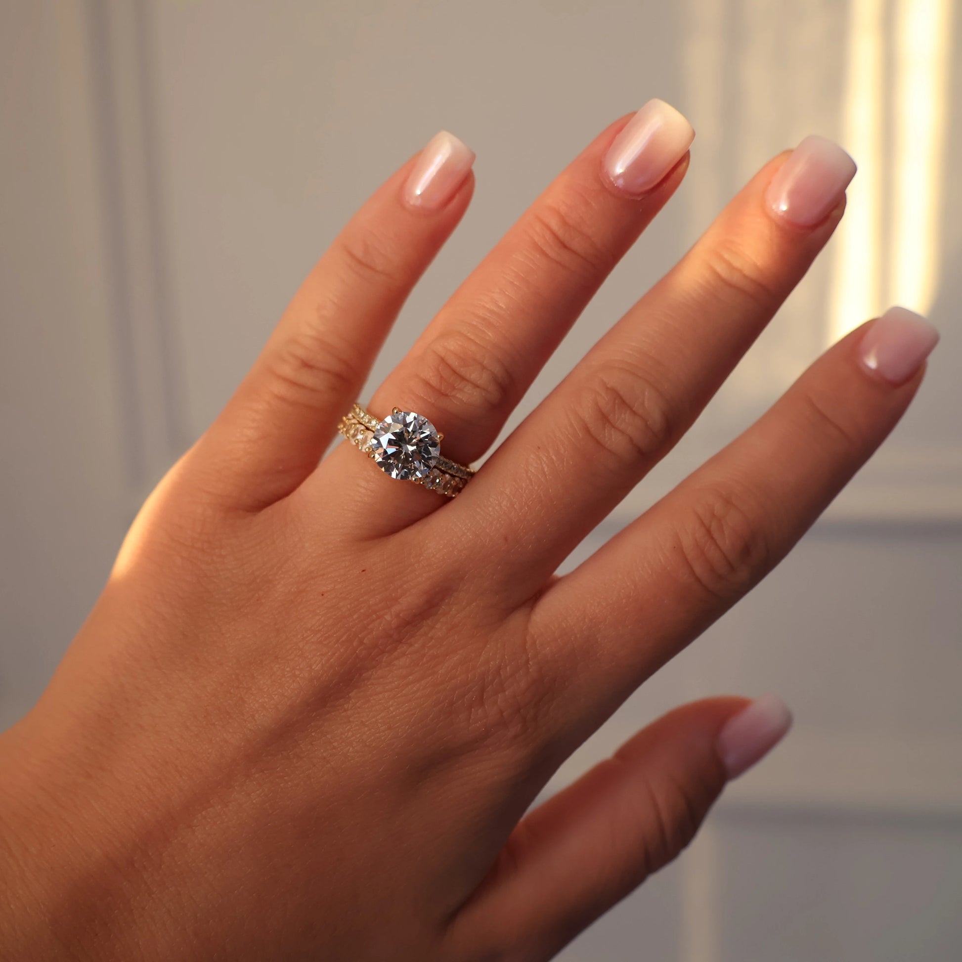 3 carat round cut cubic zirconia pavé ring in 14k gold plating