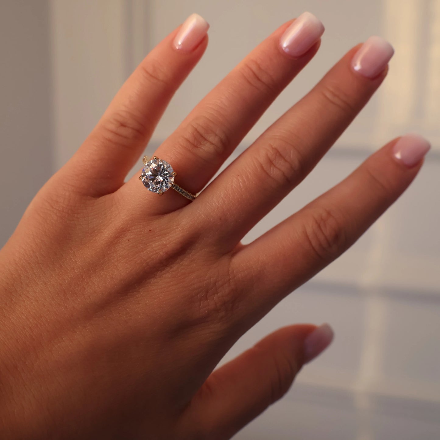 3 ct round cut cubic zirconia pavé ring in 14k gold plating