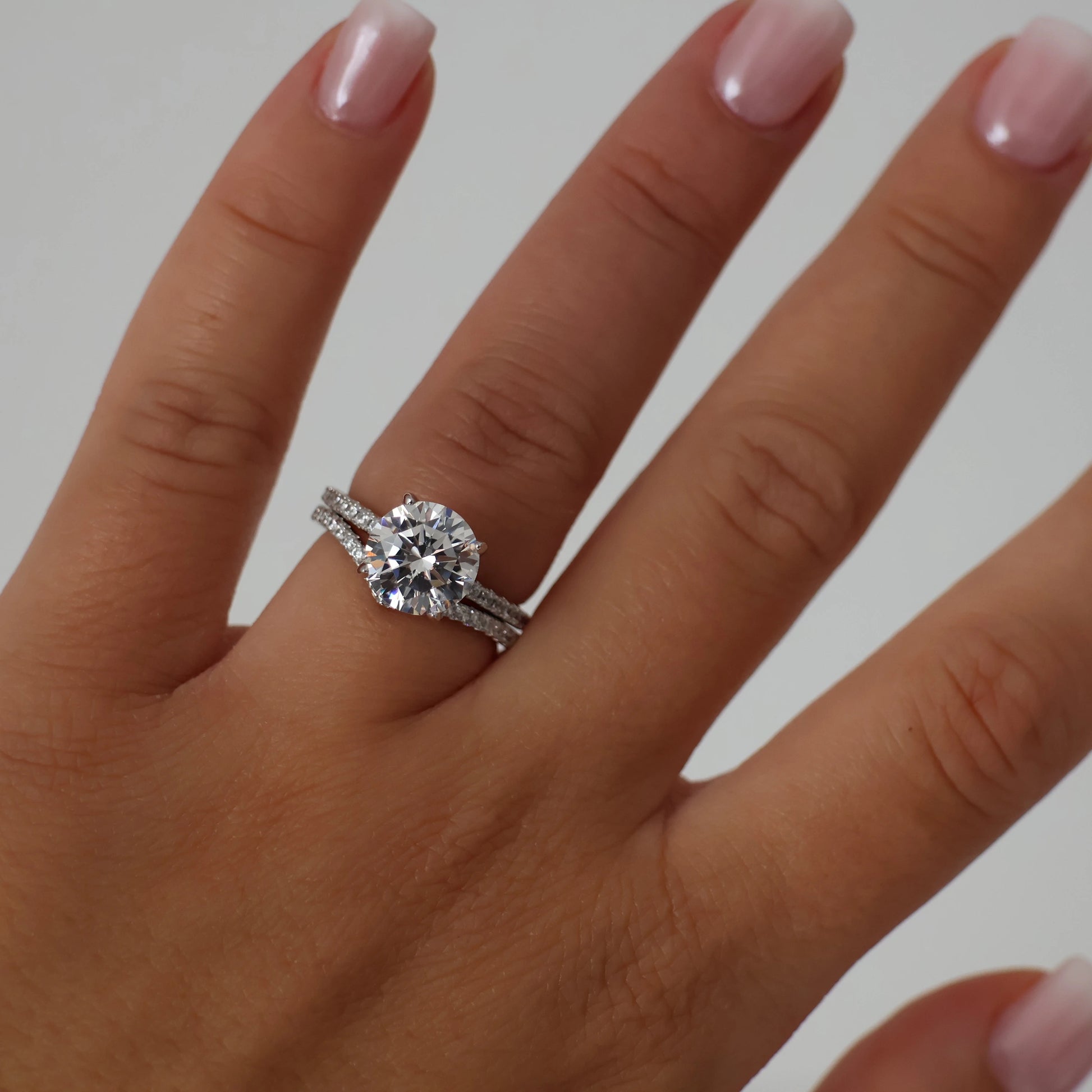 3 carat round cut pave ring in silver