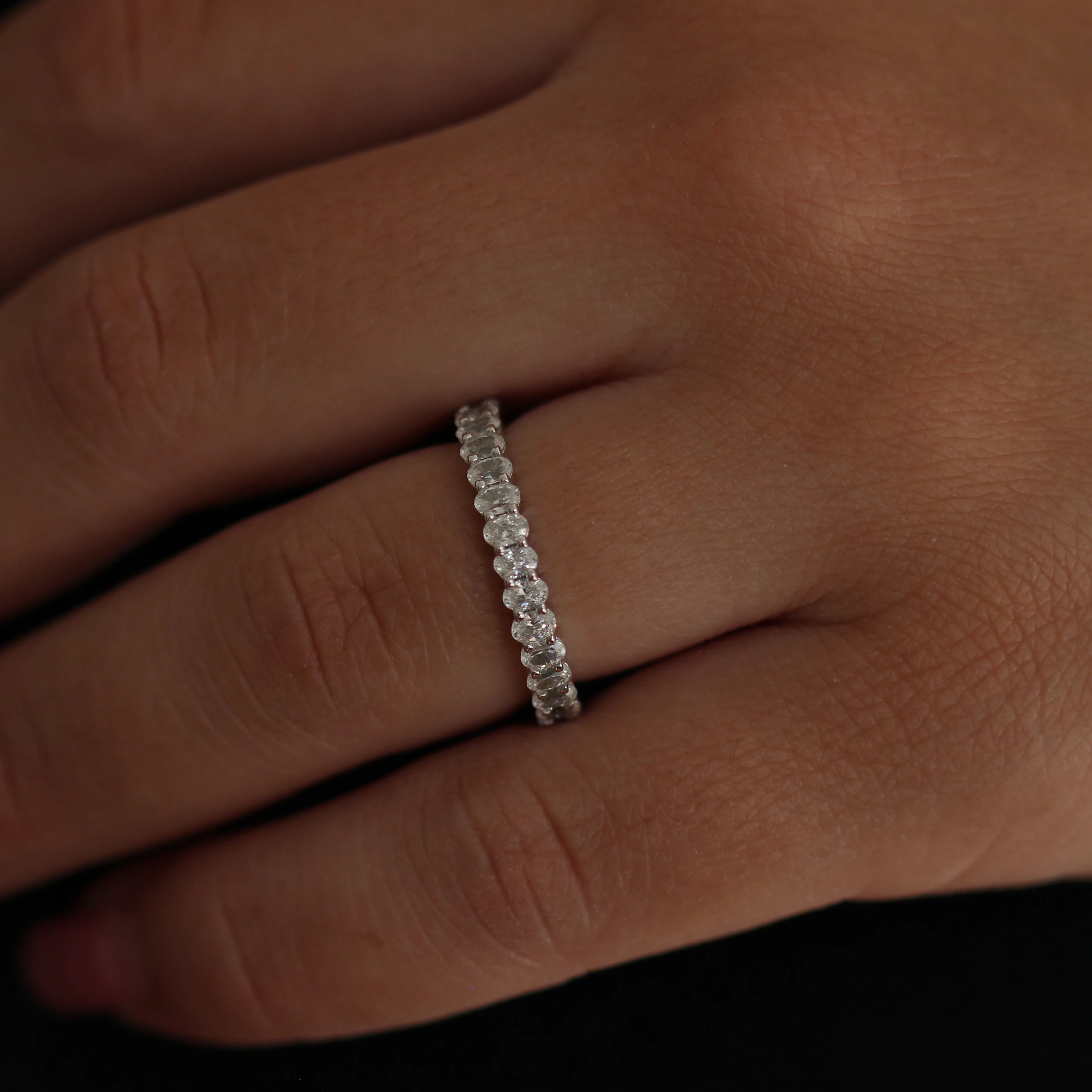 3mm oval full eternity band in silver