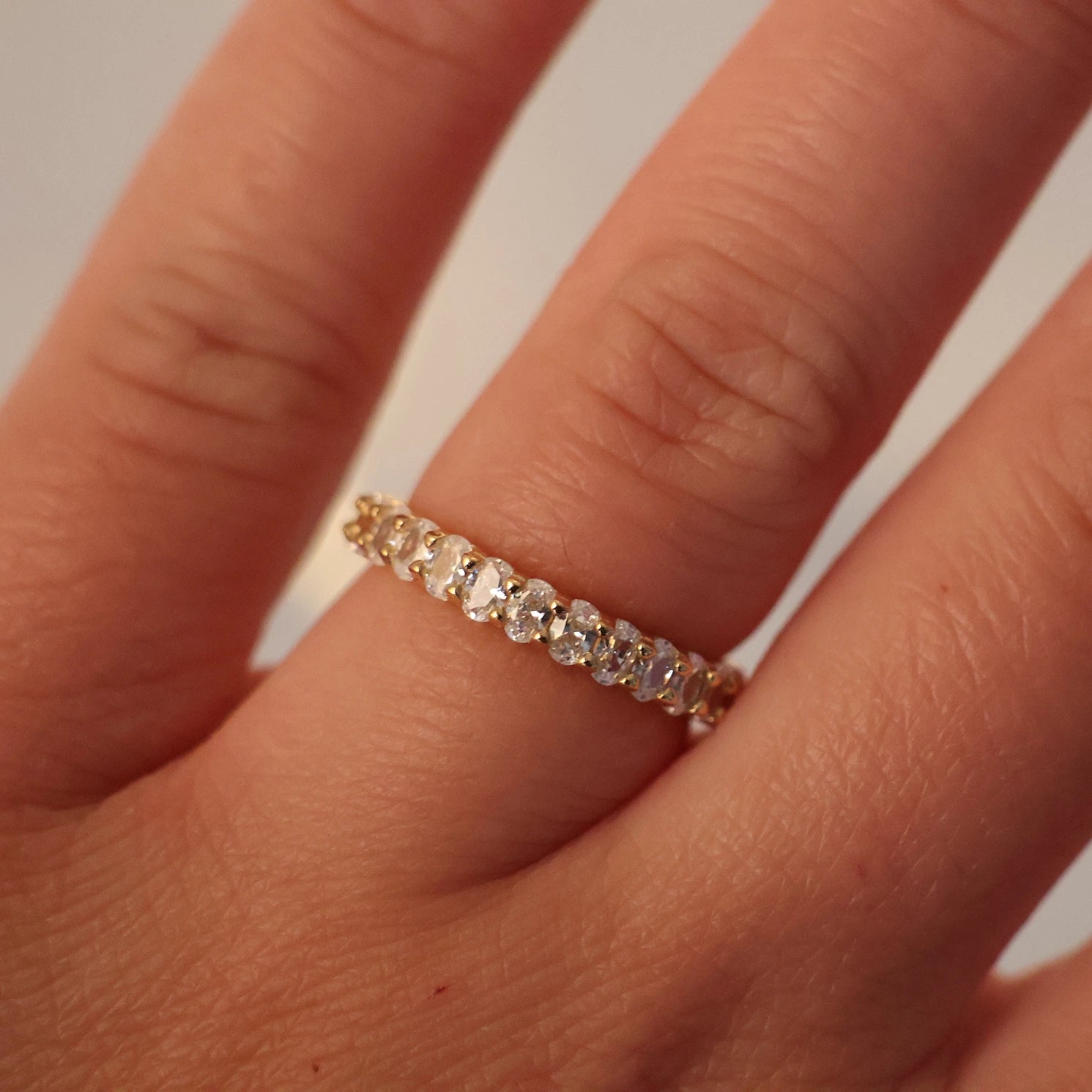 3mm oval full eternity ring in 14k gold plating