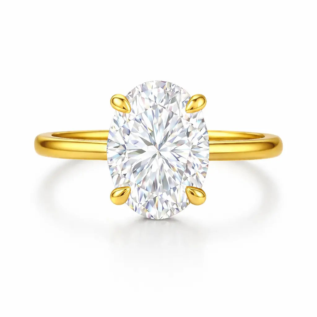 4 carat crushed ice oval moissanite ring in 18k gold filled