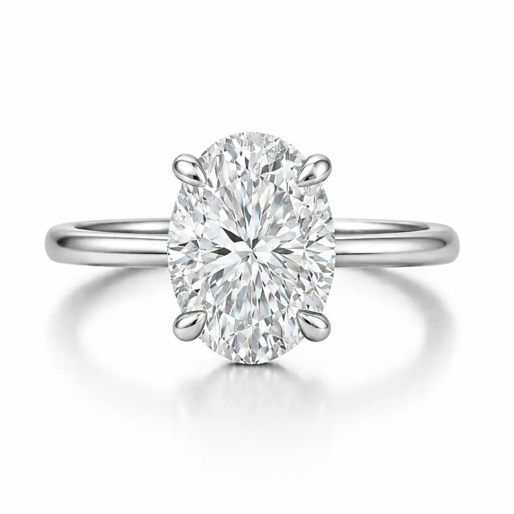 4 carat oval crushed ice moissanite silver ring