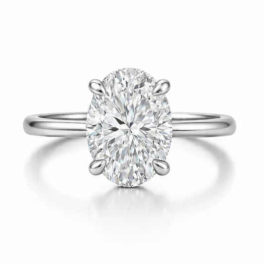 4 carat oval crushed ice moissanite silver ring