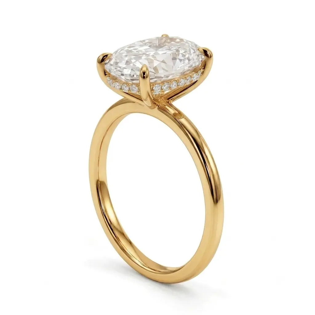 4 carat oval hidden halo moissanite ring in 18k gold filled