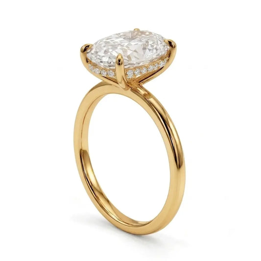 4 carat oval hidden halo moissanite ring in 18k gold filled