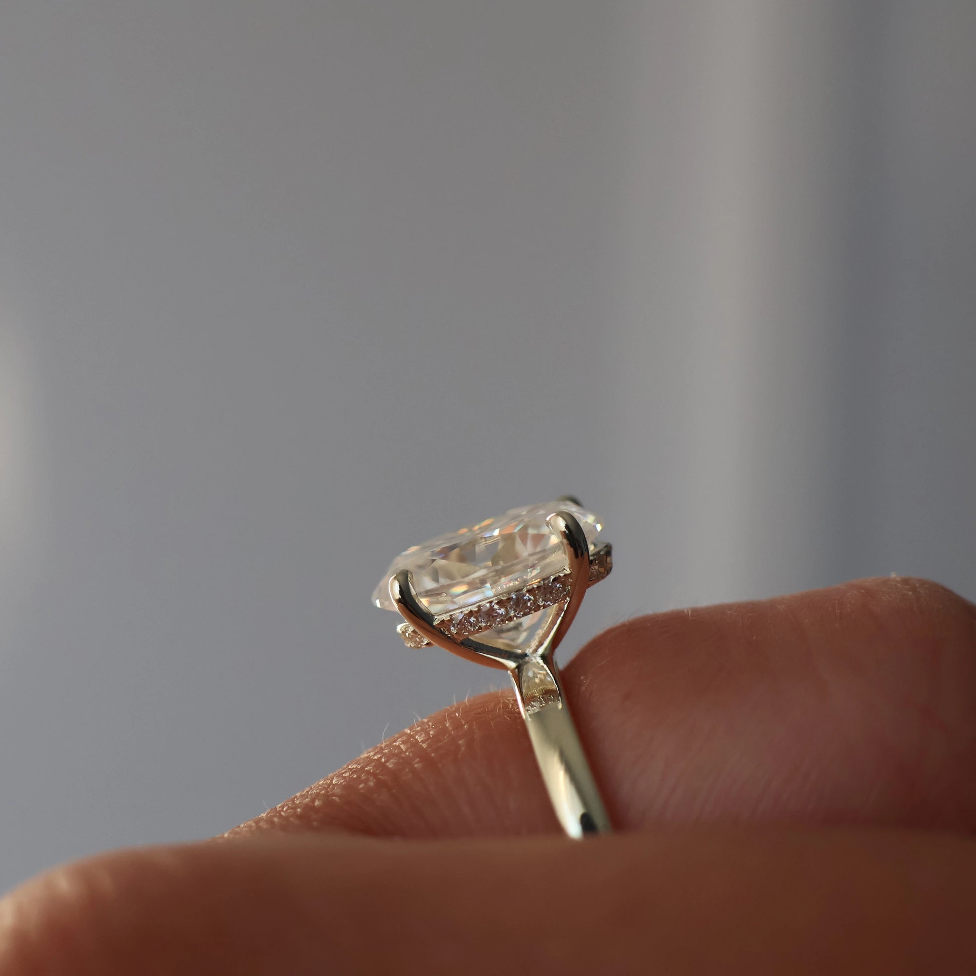 4 carat oval moissanite hidden halo ring 14k gold filled