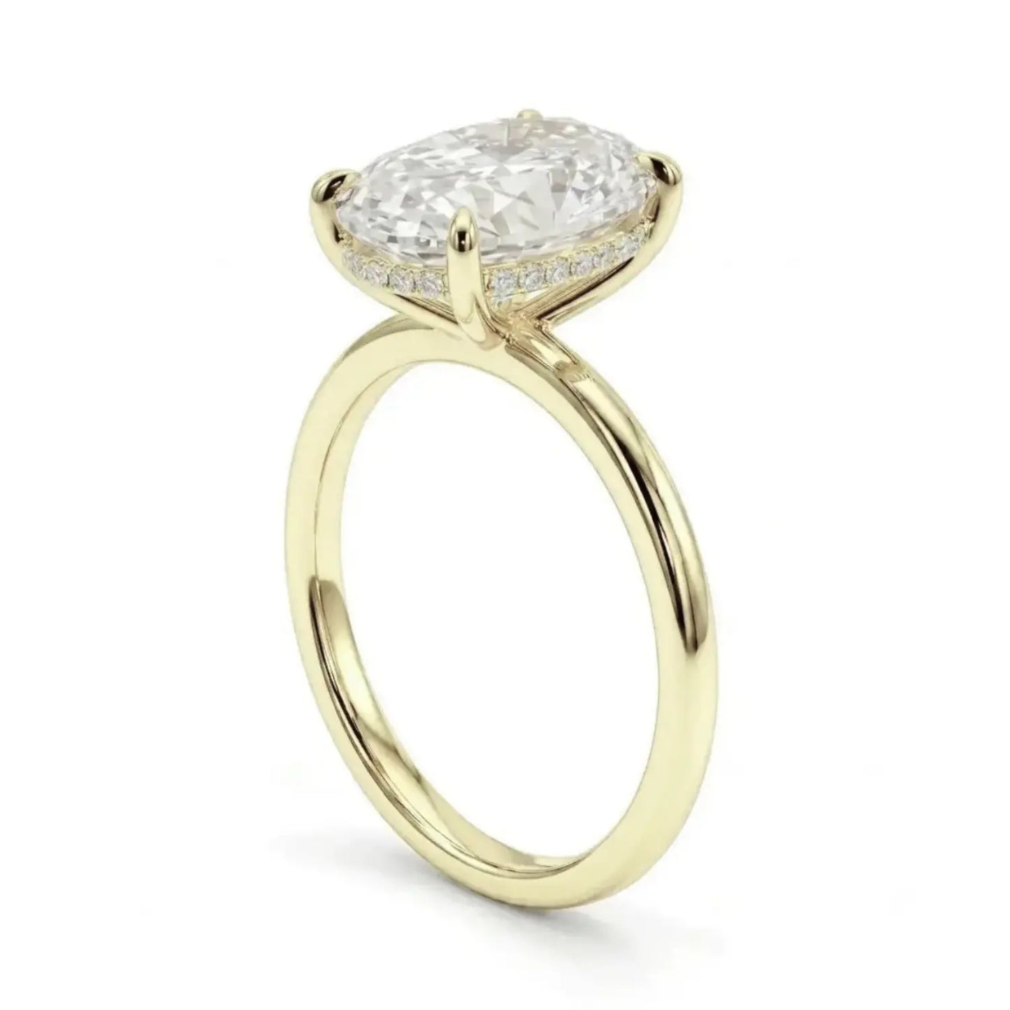 4 Carat Oval Moissanite Ring with Hidden Halo in Light 14K Gold Filled