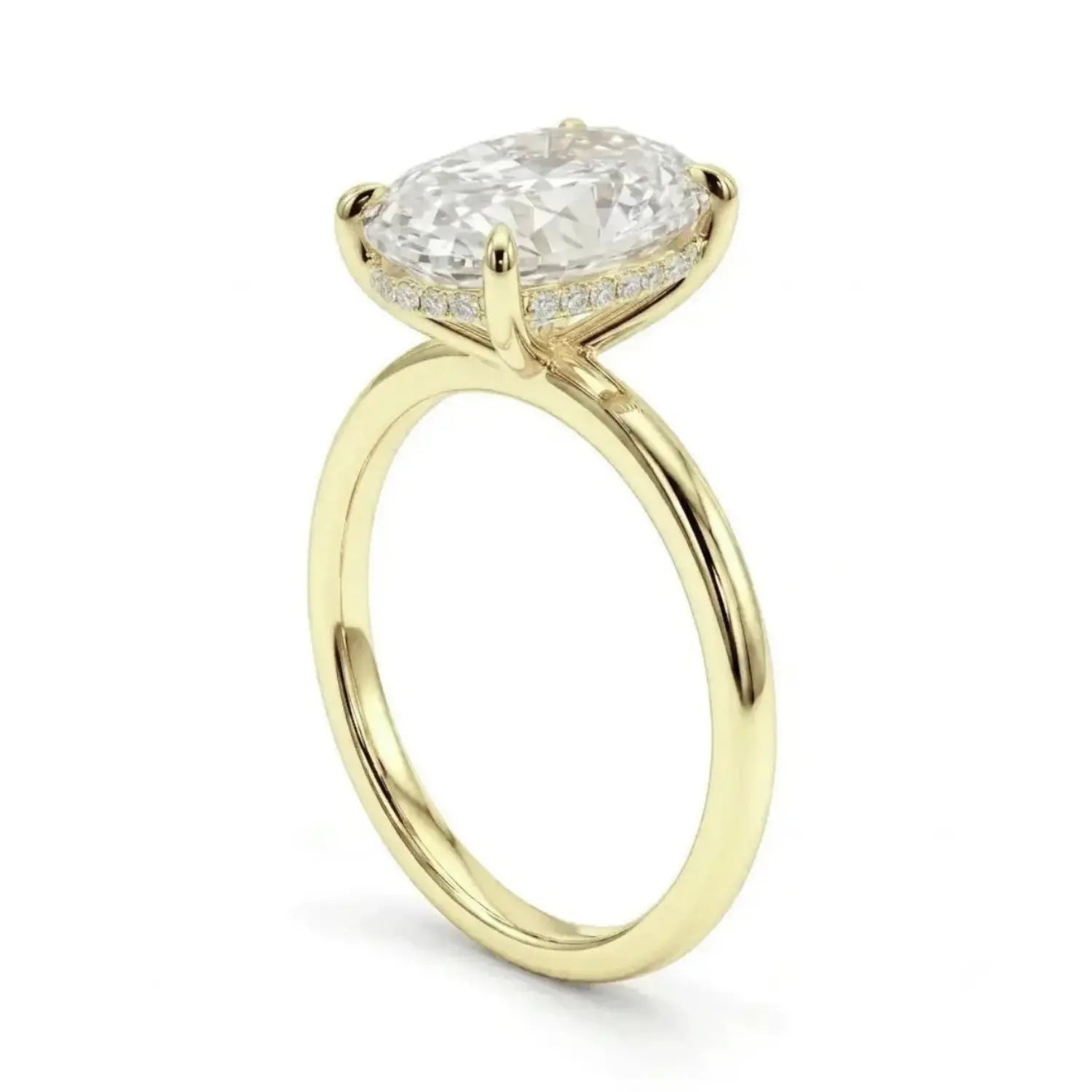 4 Carat Oval Moissanite Ring with Hidden Halo in Light 18K Gold Filled