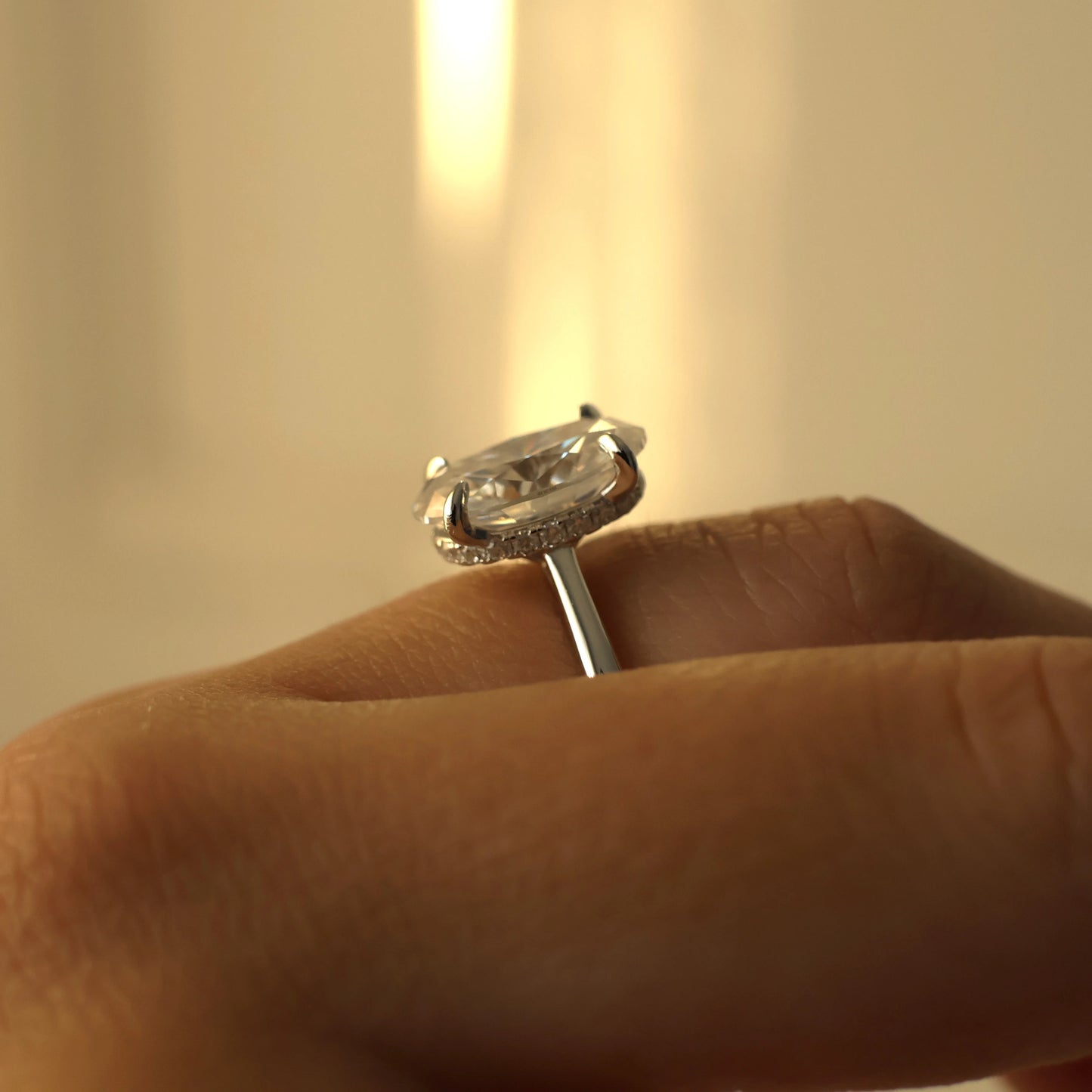 4 ct oval moissanite hidden halo silver