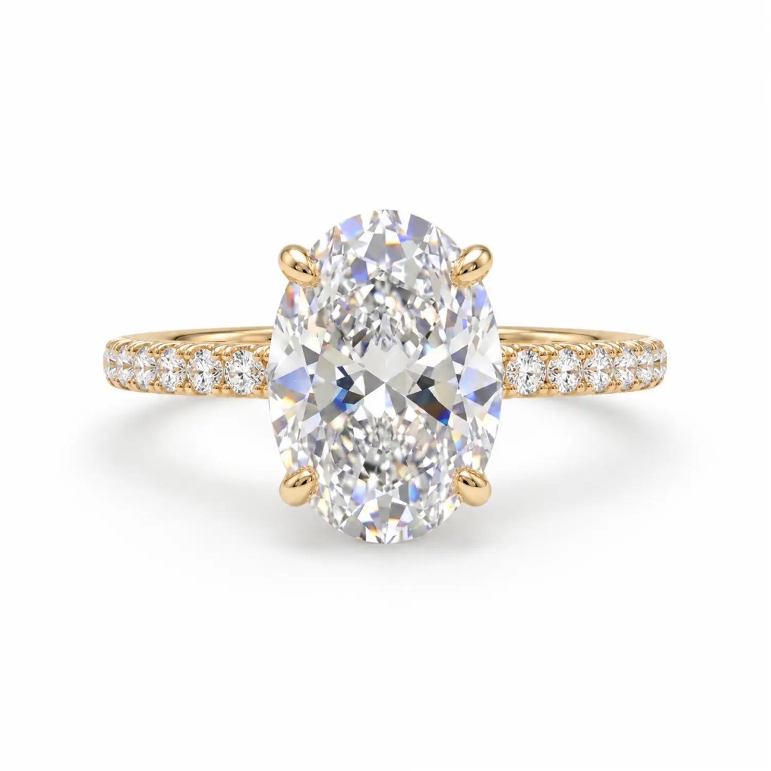 4 carat oval pave moissanite engagement ring in 14k gold filled