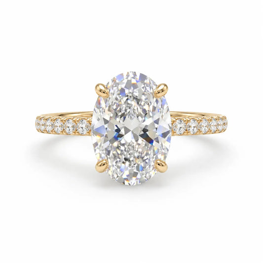4 carat oval pave moissanite engagement ring in 14k gold filled