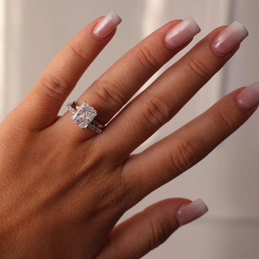4 carat radiant cut silver solitaire ring