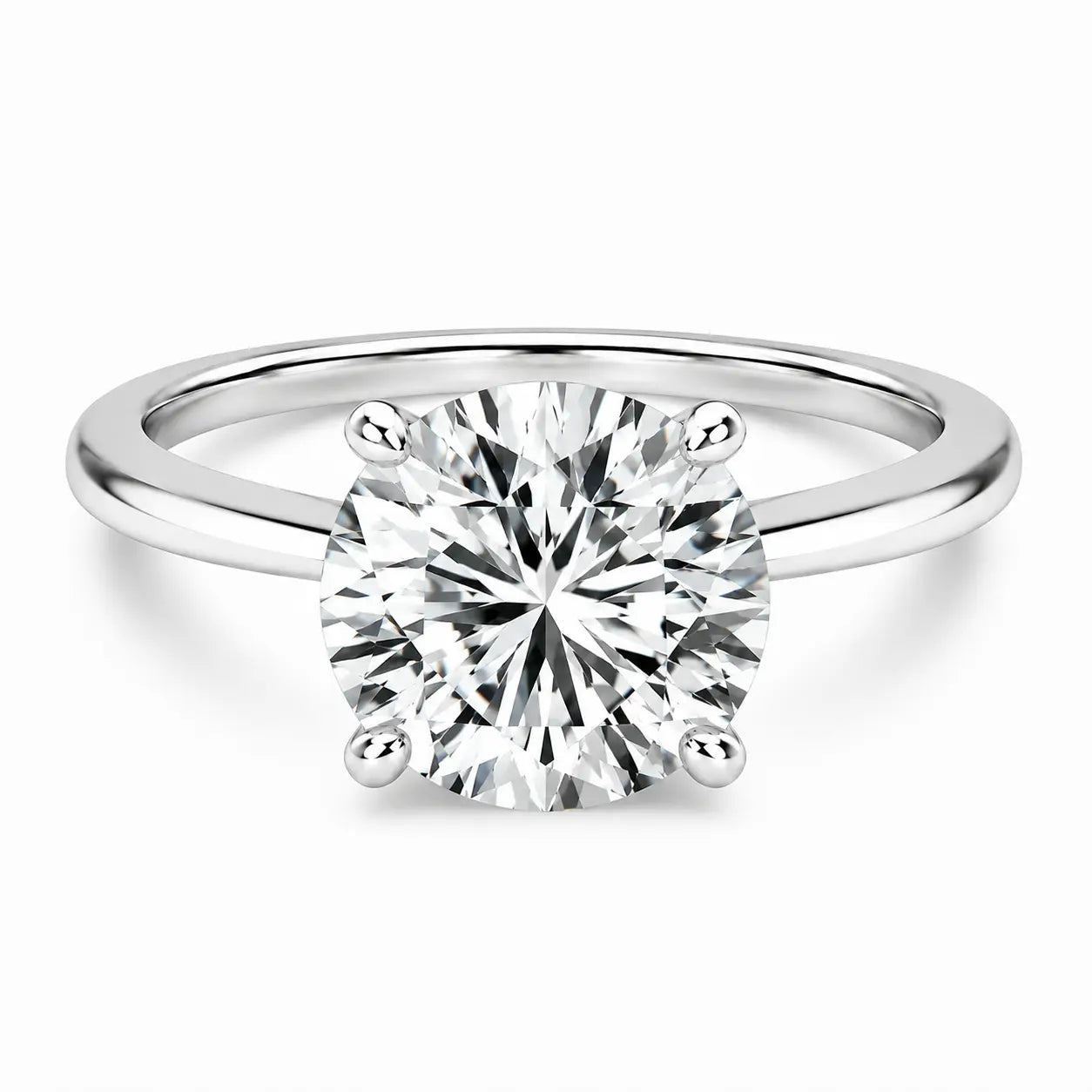 4 carat round ring in 925 silver on white background