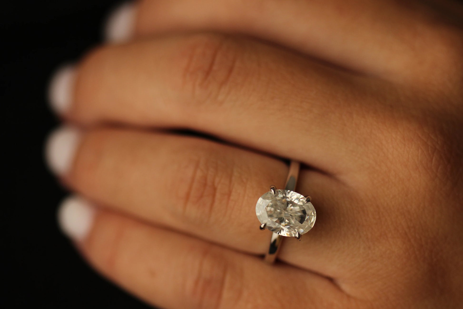 4 ct crushed oval moissanite engagement ring in silver