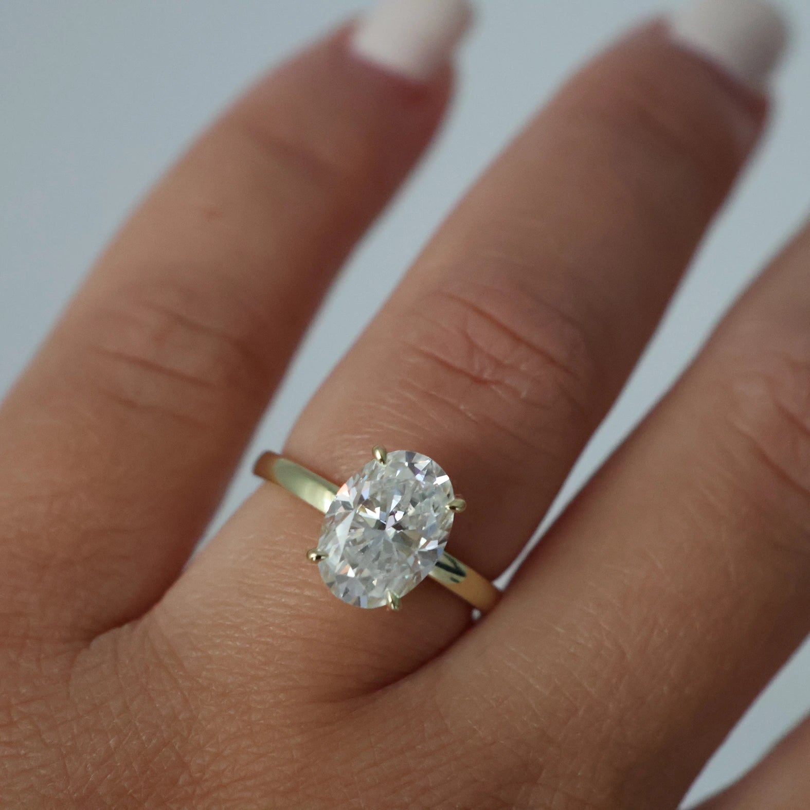 4 ct oval moissanite hidden halo ring with light 18K gold filled band