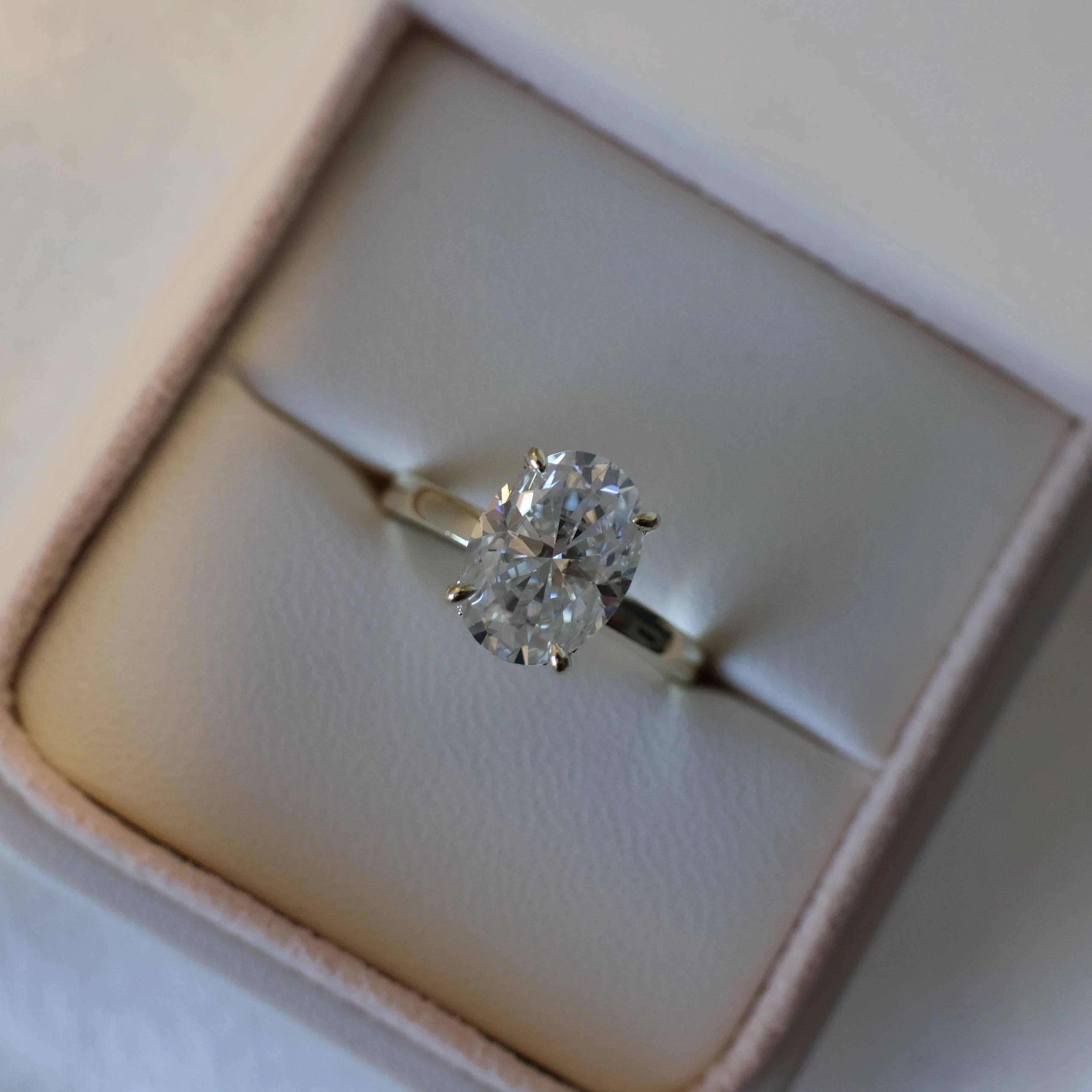 4 carat oval hidden halo moissanite ring in 14K gold filled