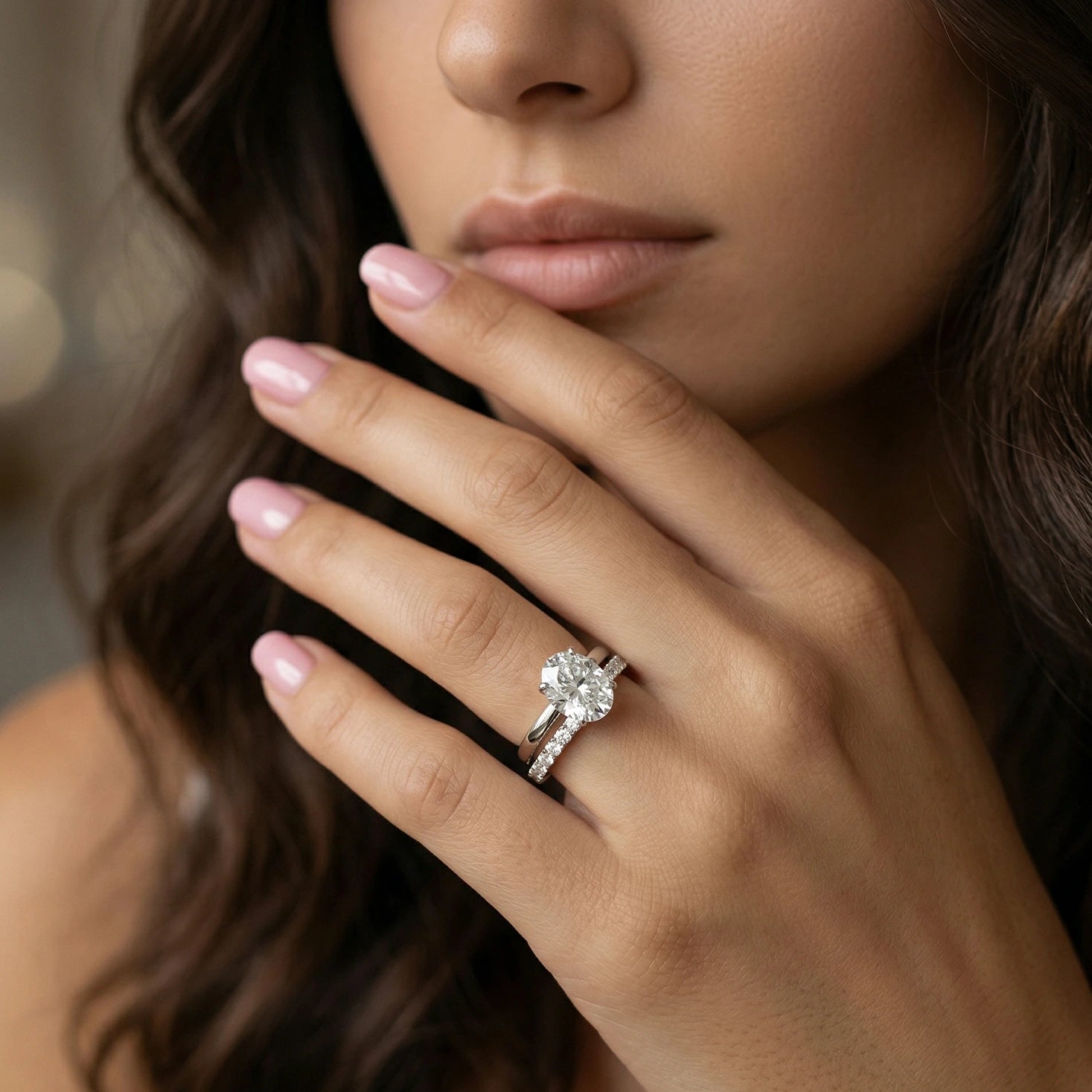 4 carat oval moissanite engagement ring with moissanite eternity band