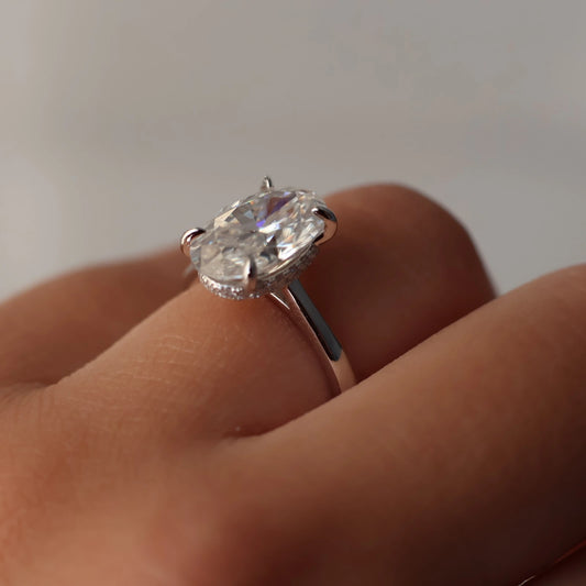 4 ct oval moissanite hidden halo silver