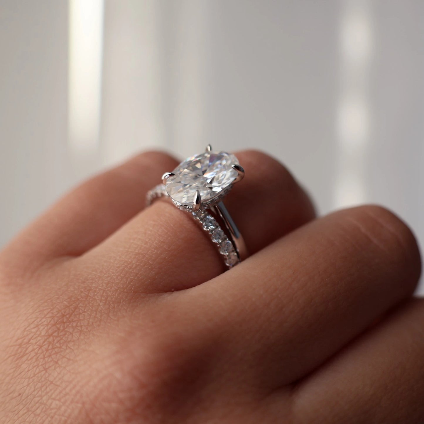 4 ct oval moissanite hidden halo solitaire ring in 925 sterling silver