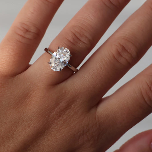 4 ct oval crushed ice moissanite engagement ring in 925 sterling silver