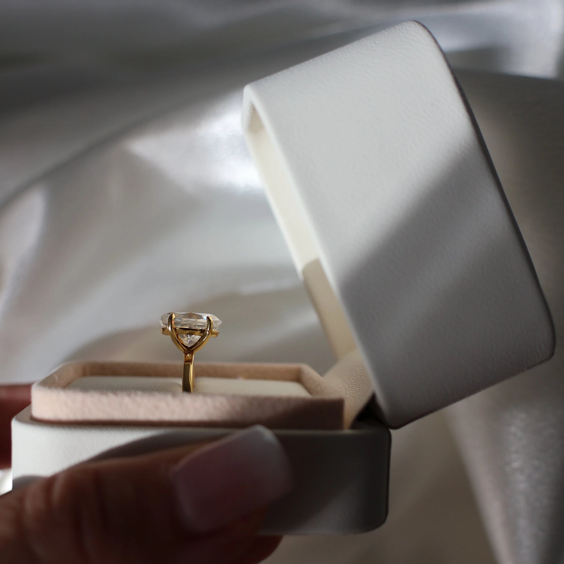 4ct oval moissanite ring in 18k gold filled in proposal box
