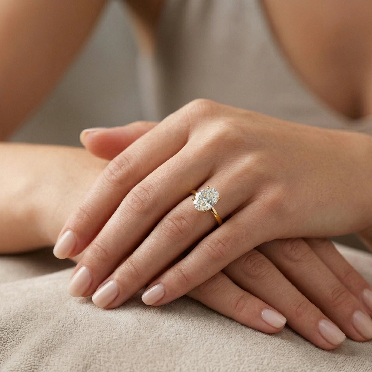 4 carat oval moissanite solitaire engagement ring in 18k gold filled