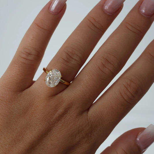 4 carat oval moissanite solitaire ring in 18k gold filled