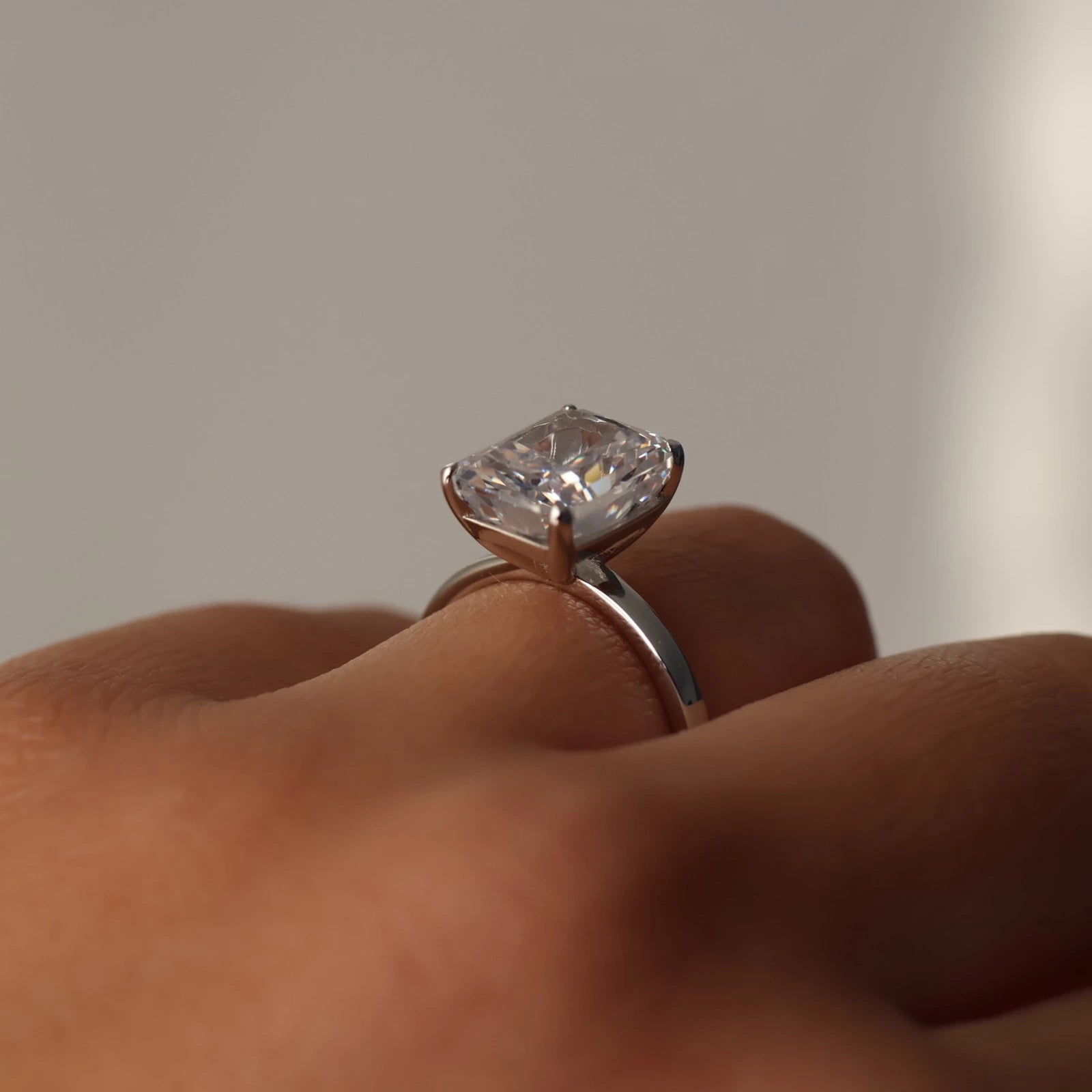 4ct radiant cut CZ silver solitaire ring top view