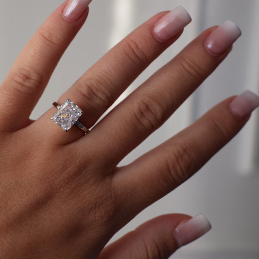 4 carat radiant cut silver solitaire engagement ring