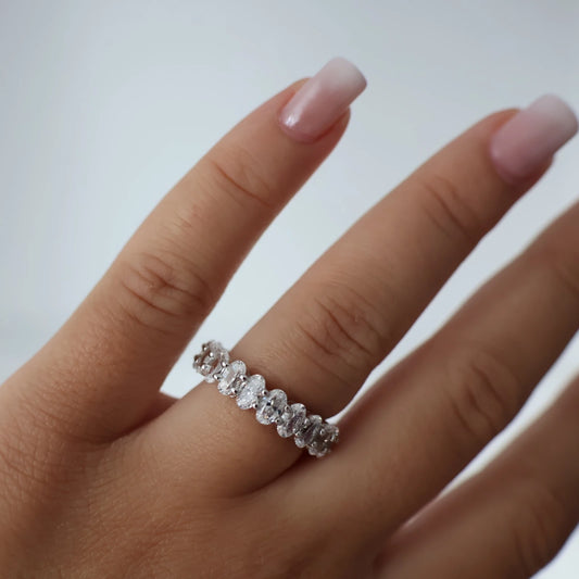 5mm oval silver eternity ring with cubic zirconia stones
