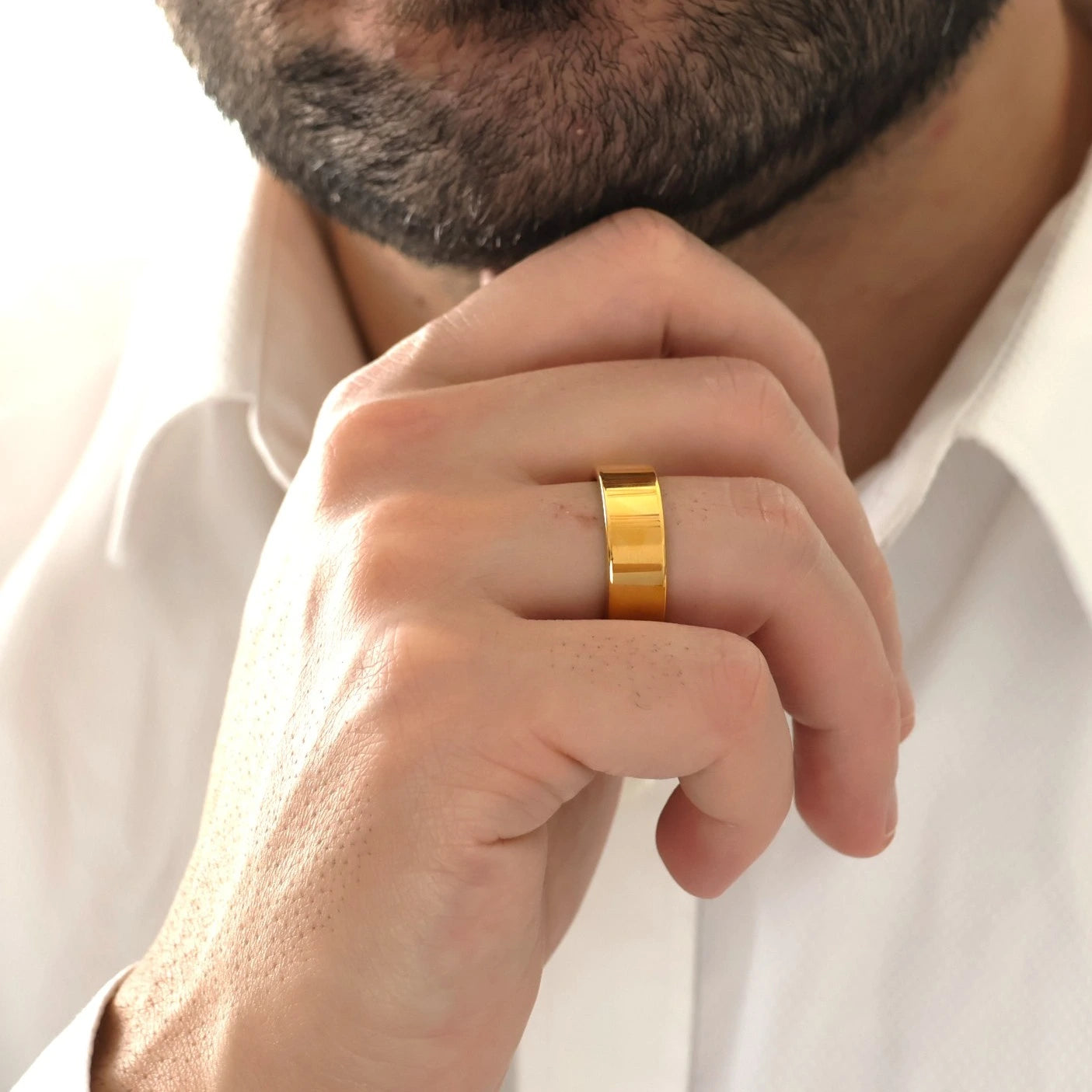 Men's 8mm polished gold flat wedding ring