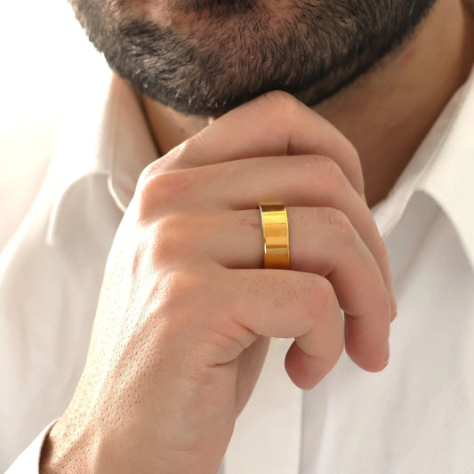 Men's 8mm polished gold flat wedding ring
