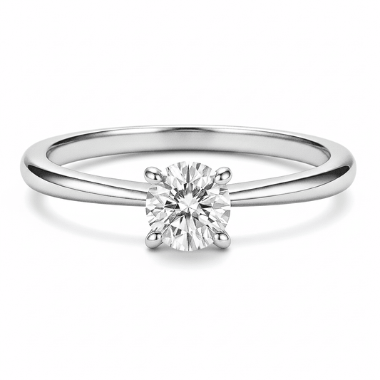 1 carat round solitaire moissanite ring in silver