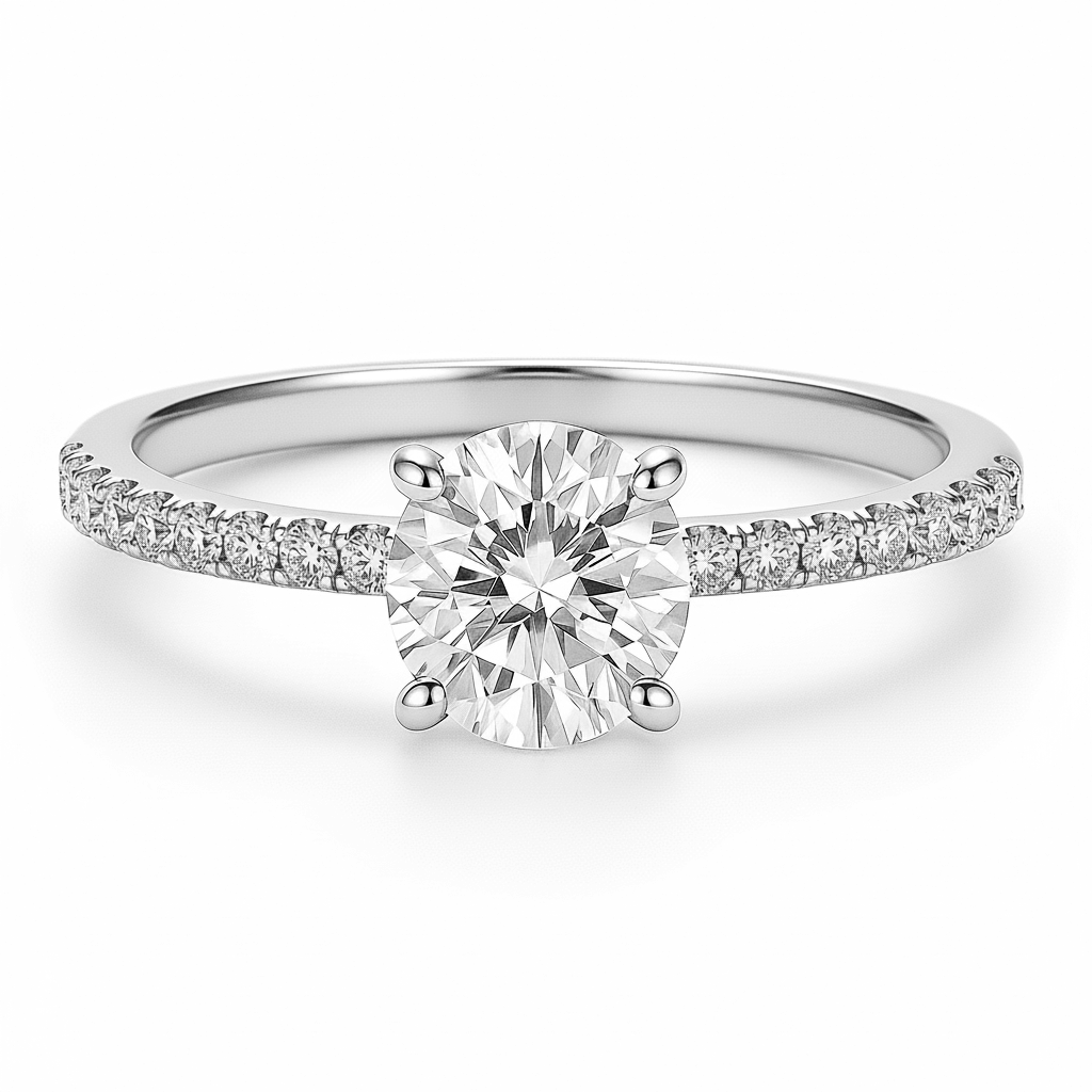 2 Carat Round Pave Set Moissanite Silver Ring