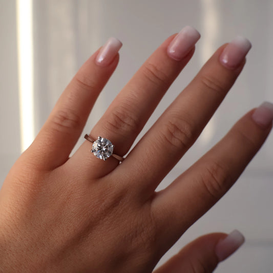 2ct round moissanite ring on hand