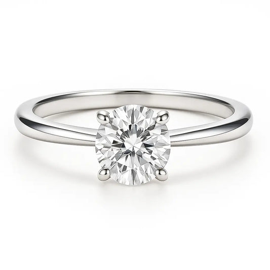 2 carat round cut moissanite ring on white background