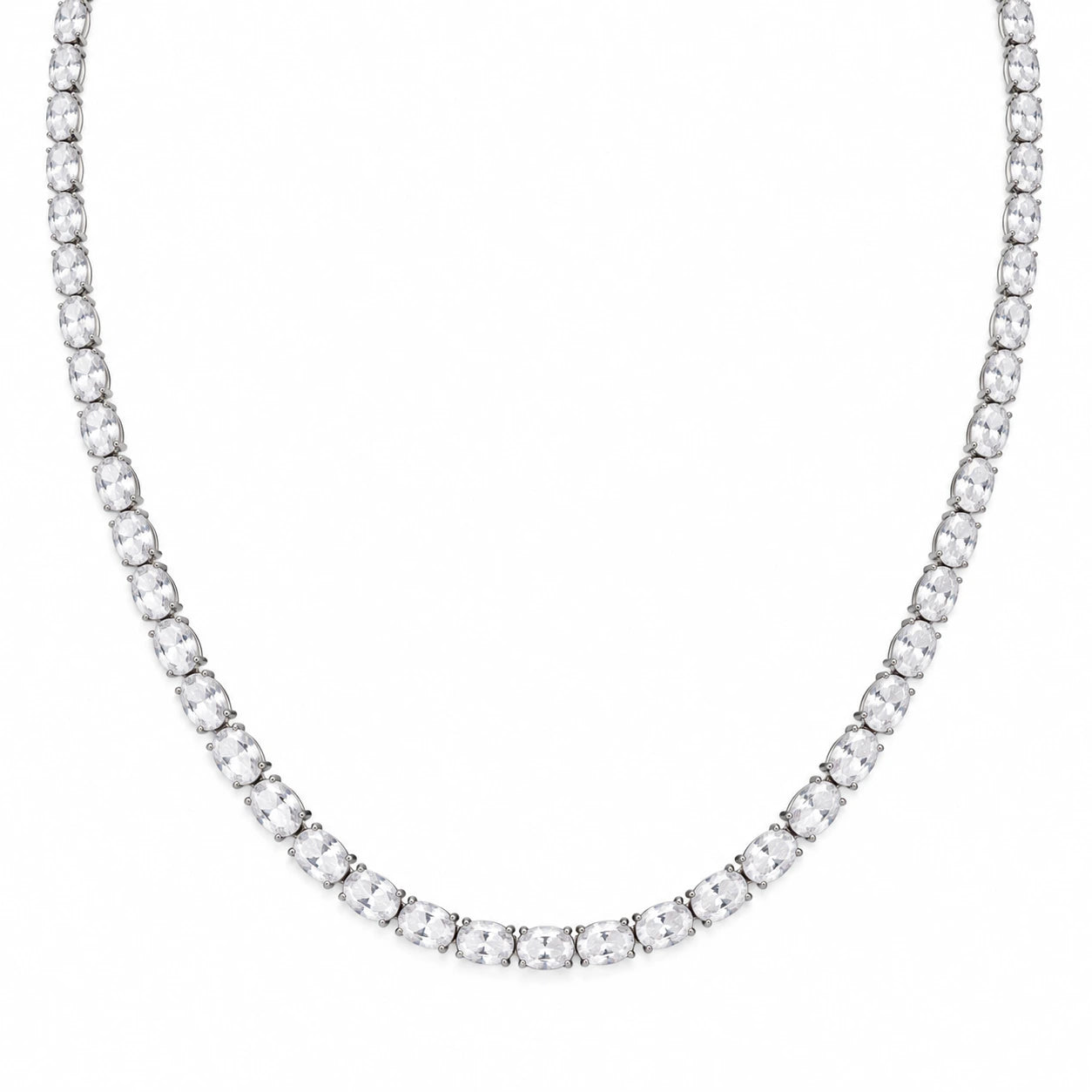 east west oval moissanite tennis necklace 3mm width in 925 silver