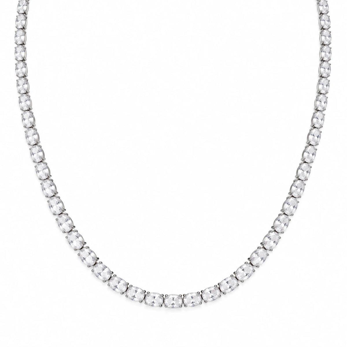 east west oval moissanite tennis necklace 3mm width in 925 silver