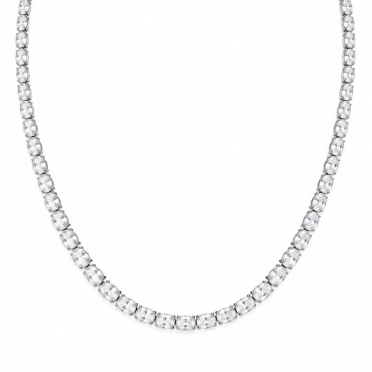 east west oval moissanite tennis necklace 3mm width in 925 silver