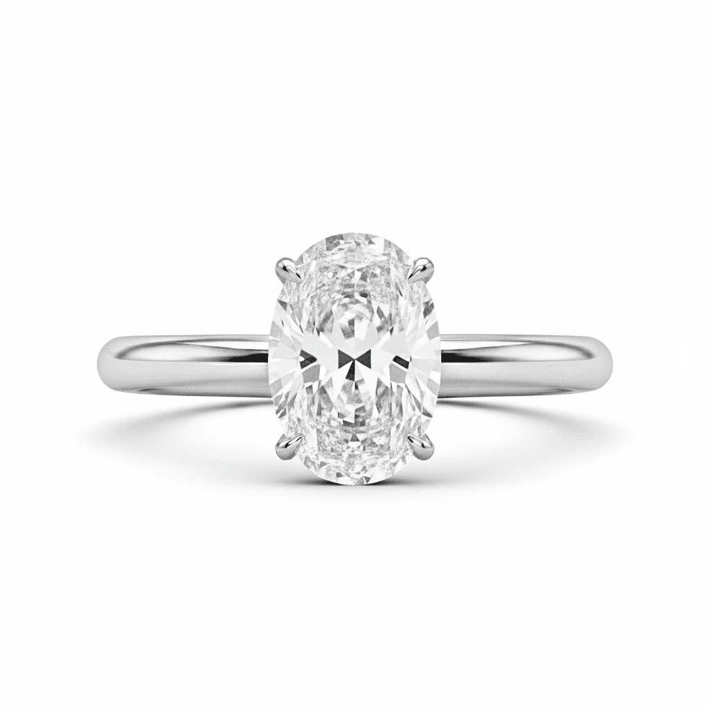 2ct oval moissanite ring on white background