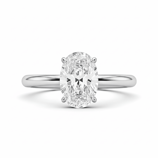 2ct oval moissanite ring on white background