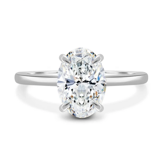 2ct oval moissanite ring on white background