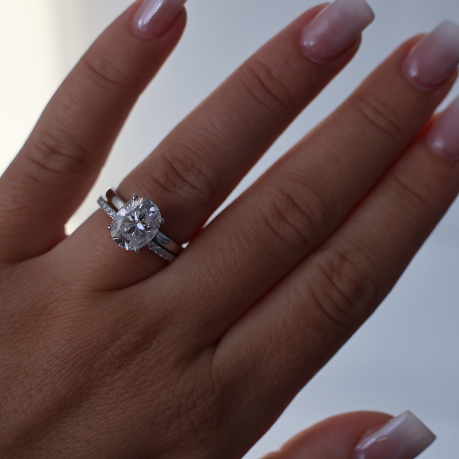 3ct oval moissanite ring on hand