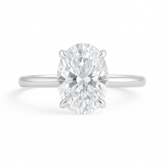 3ct oval moissanite ring on white background