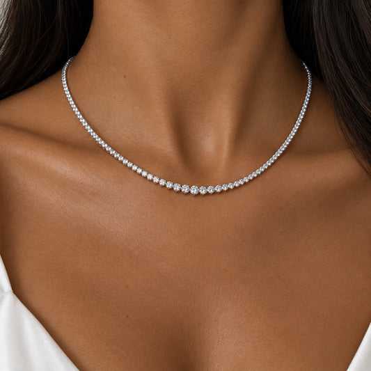 graduated moissanite tennis necklace in 925 silver