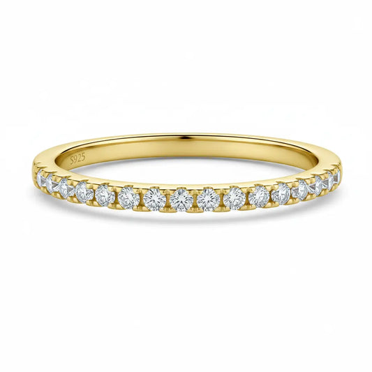 Half eternity pave gold wedding band with 1.8mm width