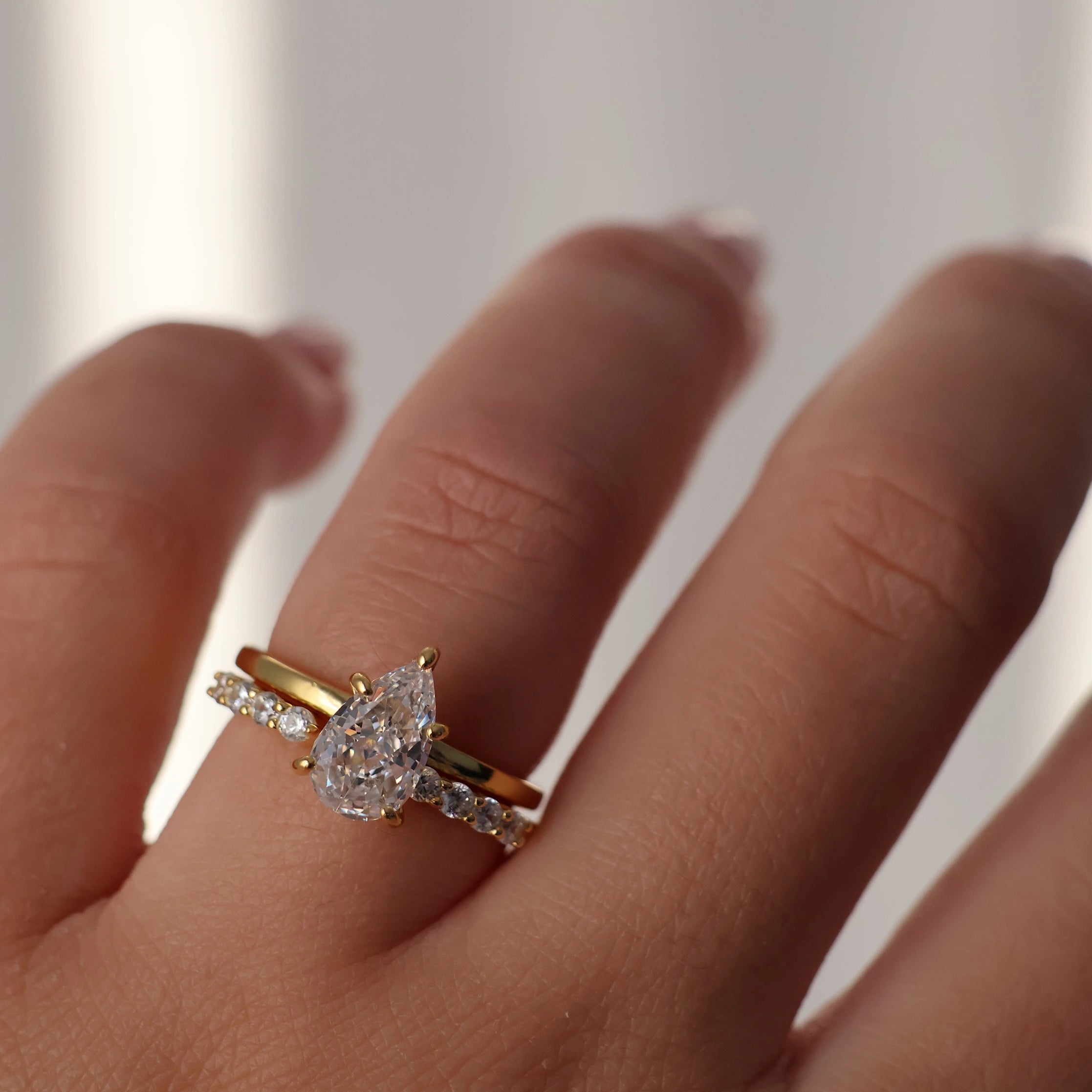 1.75ct pear cubic zirconia proposal ring with 18k gold plated band