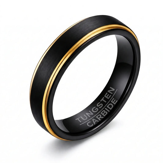 black and gold stepped edge mens ring 5mm width